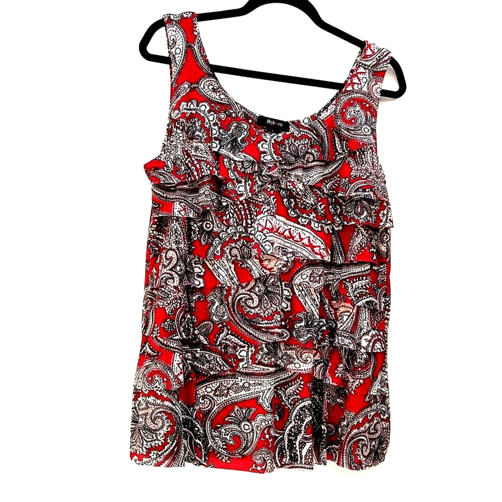 Style & Co Tank Top Tiered Red Paisley Large